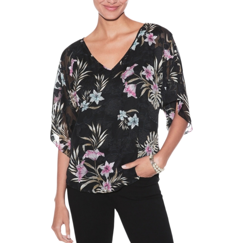 WHBM Floral Print Jacquard Kimono Blouse. Size M